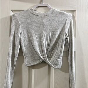 Heather Gray Twist-Front Long Sleeve Top